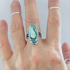 Sterling Silver Statement Abalone Ring, Seashell Rings, Stone Ring, Ocean Shells