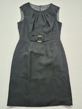 Tahari Arthur S. Levine Juliana Black Dress Size 12 Gold Accent Waist Detail 