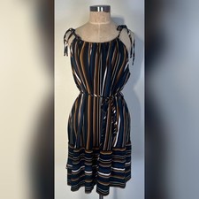 Women's Size 0XL 12 SHEIN Stripped Tie Shoulder Tie Waist Ruffle Hem Cami Dress