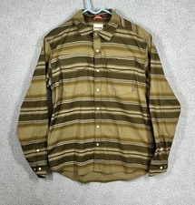 Simms Shirt Mens M Brown Tan Stripe Gallatin Flannel Pearl Snap Fishing Western