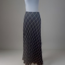 Talbots Black & Brown Striped Rayon Blend Maxi Skirt Lined Large