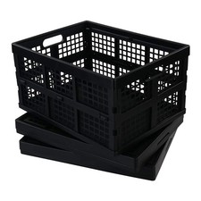 3 Pack 34L Plastic Rectangular Collapsible Storage Crates Folding Black Set