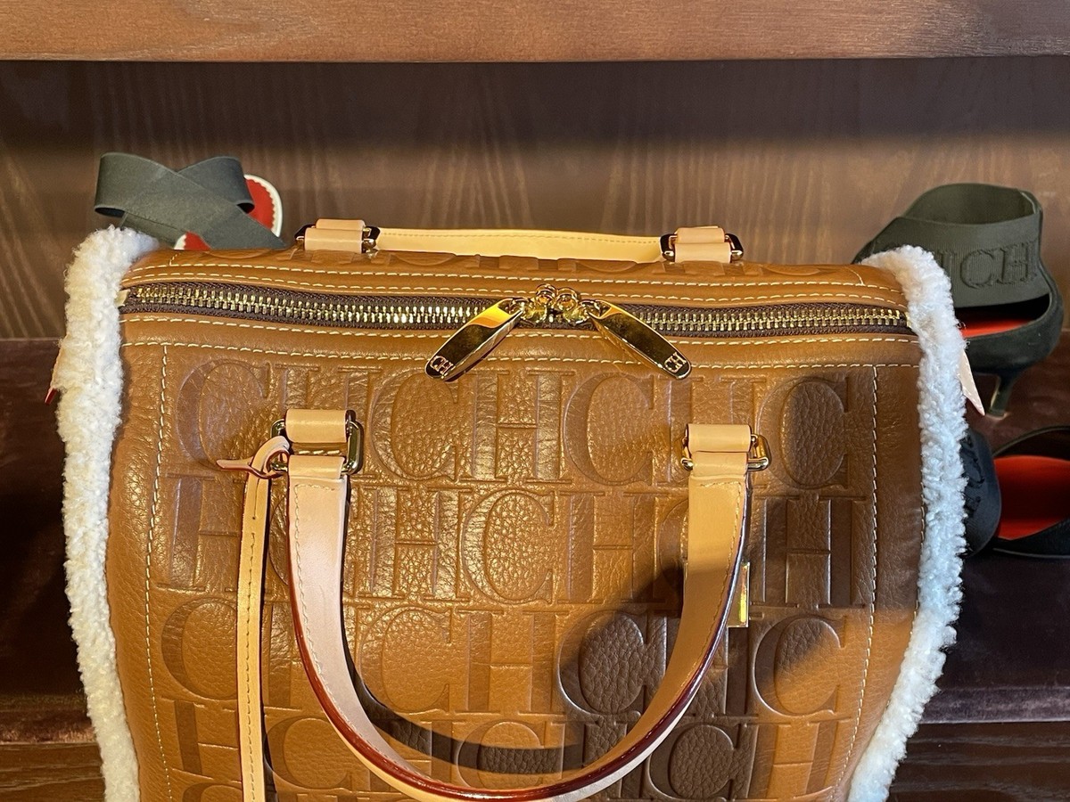 CH * Carolina Herrera Andy 7 Camel Cognac Luggage Handbag 
