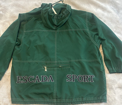 Escada Sport Women's Hooded Jacket Green, Gold Buttons, Zipper, Size M