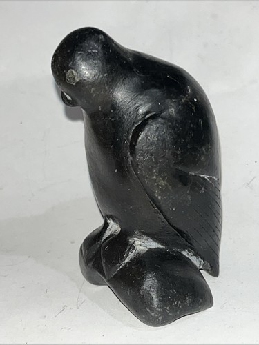 VTG Inuit Carved Soapstone Bird Sculpture Numbered Signed ALICIE Indigenous Art