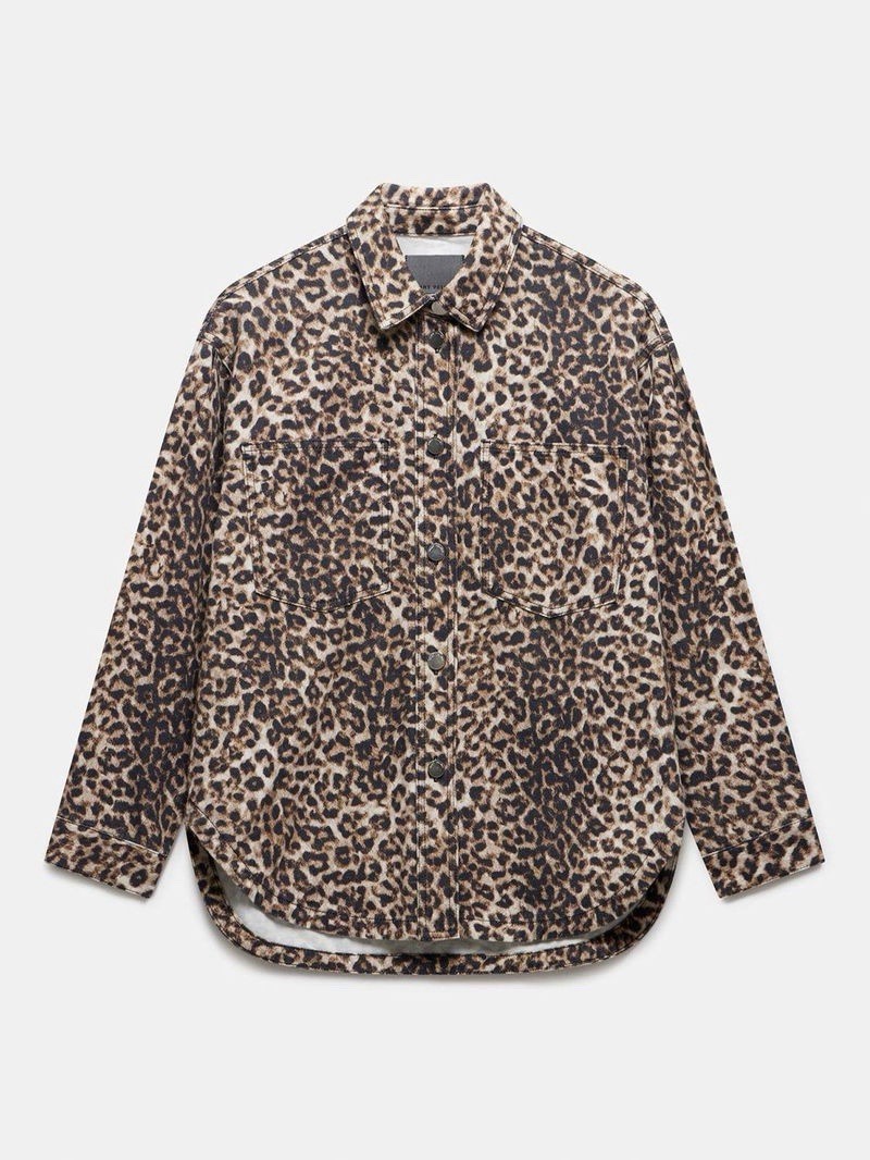 Mint Velvet Leopard Print Shacket Jacket Denim M