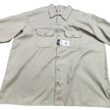 Dickies Work Shirt Mens 2XL Beige Short Sleeve Twill Button Pockets Logo