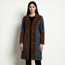 Vintage 70s Patchwork Suede Denim Duster Coat L Boho Festival Y2K Retro