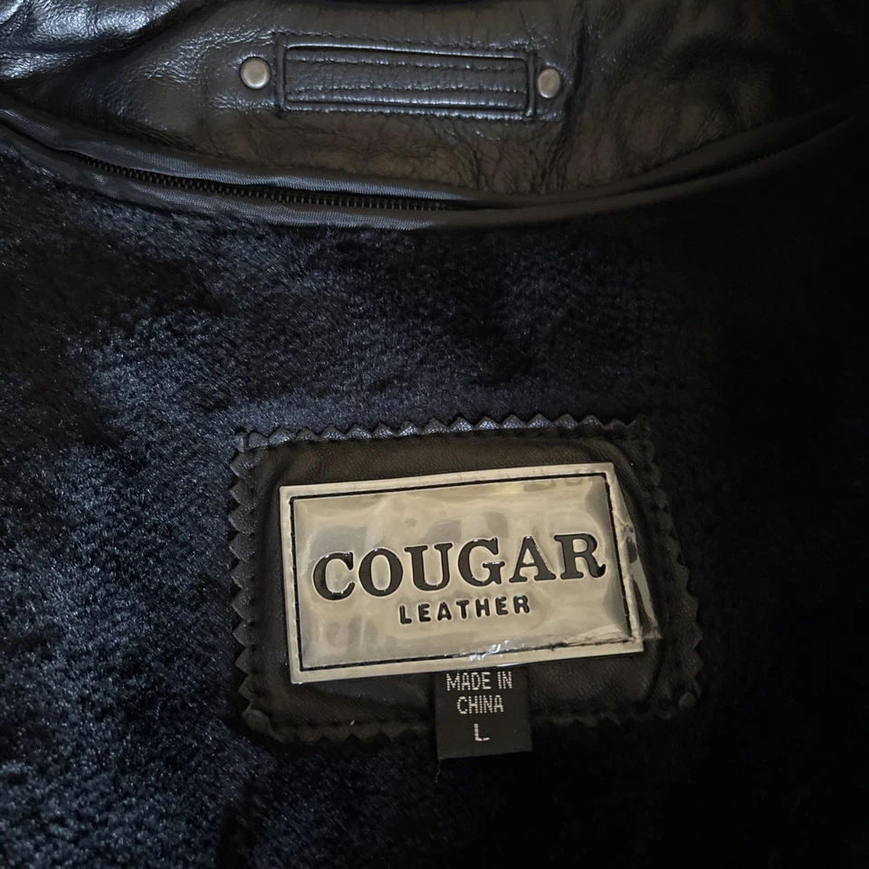 Chaqueta de cuero genuino vintage negra Cougar para hombre con forro extraíble grande Foto 4 de 4