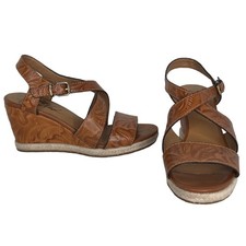 Patricia Nash Paisley Tooled Brown Leather Espadrille Wedges Women’s Size 6 *NEW