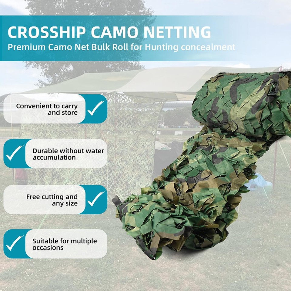 Grand Filet De Camouflage Militaire 13x20FT (4x6m) - Woodland - Pour Chasse, Camping, Voiture