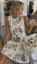 Gap Floral A-Line Round Neck Sleeveless Preppy Brunch Floral Dress White Multi 0