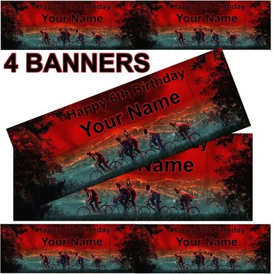 STRANGER THINGS 4x PERSONALISIERTE BANNER BELIEBIGER NAME ALTER PARTY BANNER Geburtstagszeit