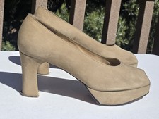 Charles Jourdan Platform Pumps Heels Suede Beige Size 7M  AS IS-Need heel tips 