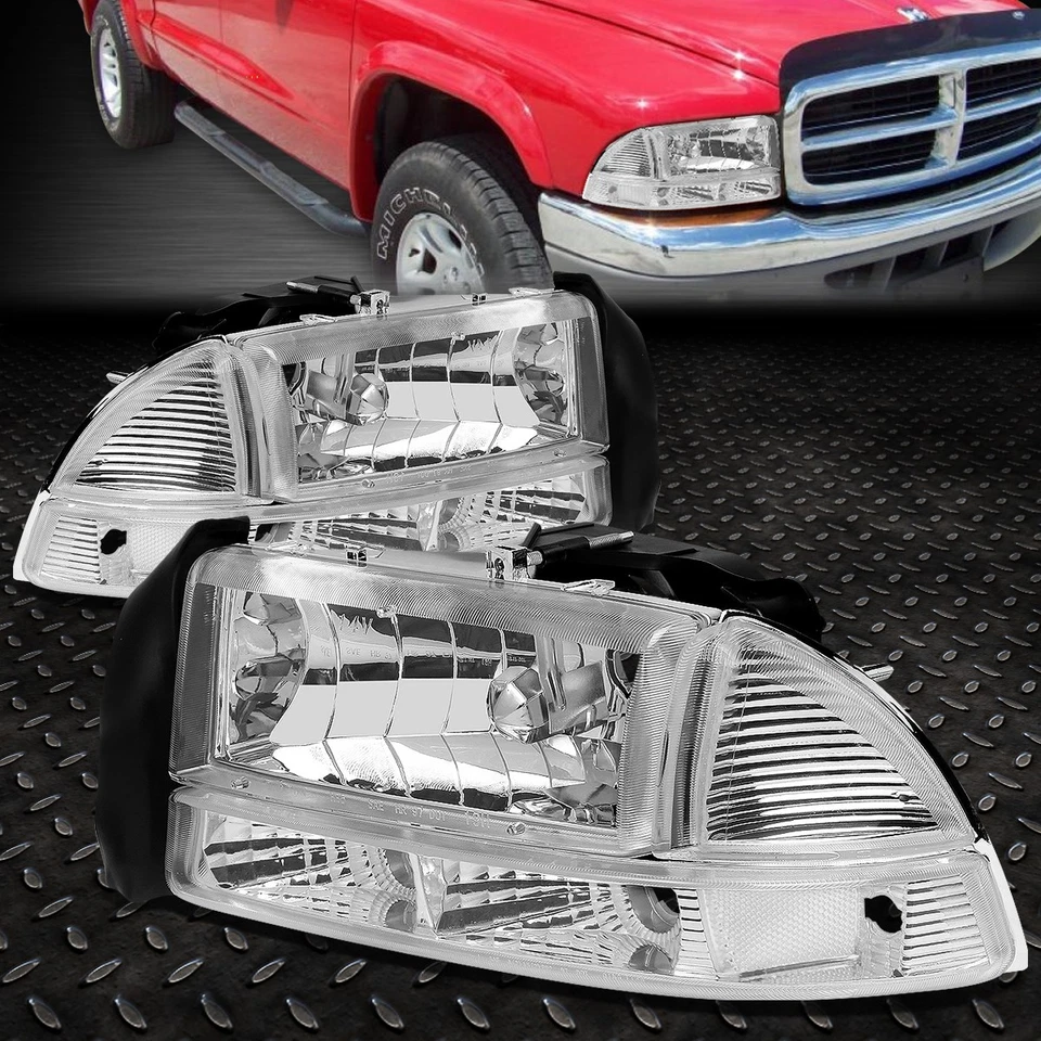 CHROME 4PC HEADLIGHT+SMOKE LENS BUMPER FOG LIGHT FOR 01-04 DODGE DAKOTA/DURANGO — 第 2/4 张图片