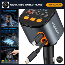 5-in-1 Retractable Car Charger, 90W Fast Charging, Bluetooth FM Transmitter, Han