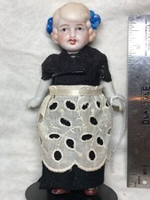 6” Antique Japanese All Bisque Unbranded Painted Face Doll Molded Hair Bow  #L