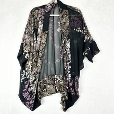 Citron Santa Monica Collection Silk Floral Kimono Top Womens Size XL Sheer