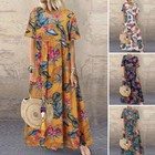 Summer Women's Ethnic Floral Printed Kaftan Long Maxi Shirt Dress Swing Sundress