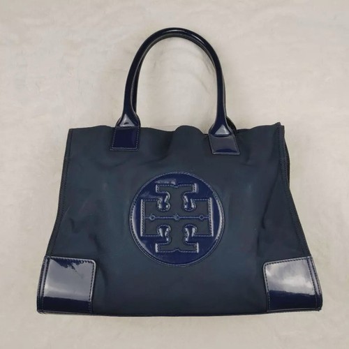 Tory Burch Large Navy Blue Ella Tote Bag nylon patent