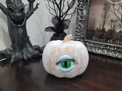 Halloween Evil Eye Pumpkin Eyeball Figurine Prop Tabletop Decor 4.5'' x 5'' Small