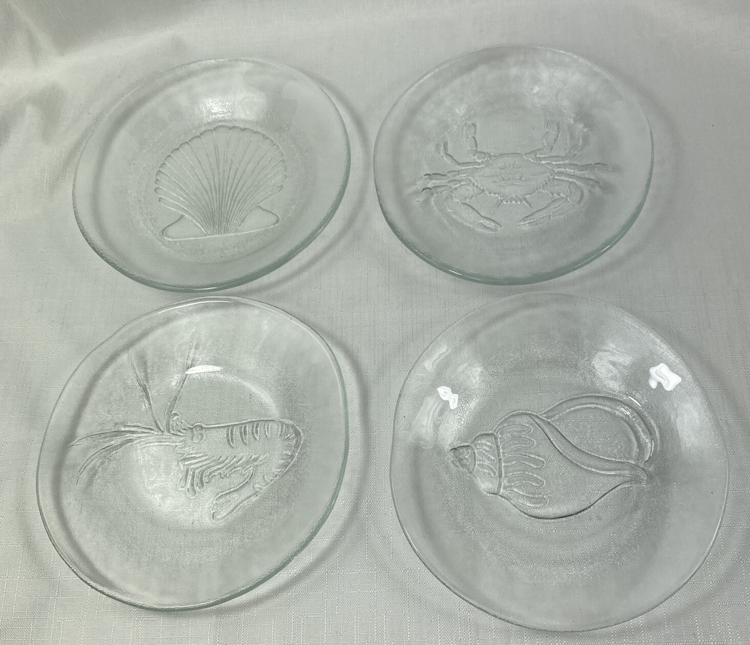 Set (4) Marine Clear Glass Appetizer Plates BEACH SEA clam lobster