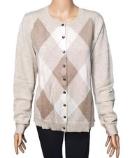 APT 9 XL 100 Cashmere Wool Cardigan Sweater Beige Argyle Crew Neck Long Sleeve