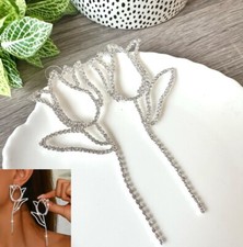 Rhinestone Tulip Drop Long Earrings Flower Statement Sparkle Jewelry Gift NEW