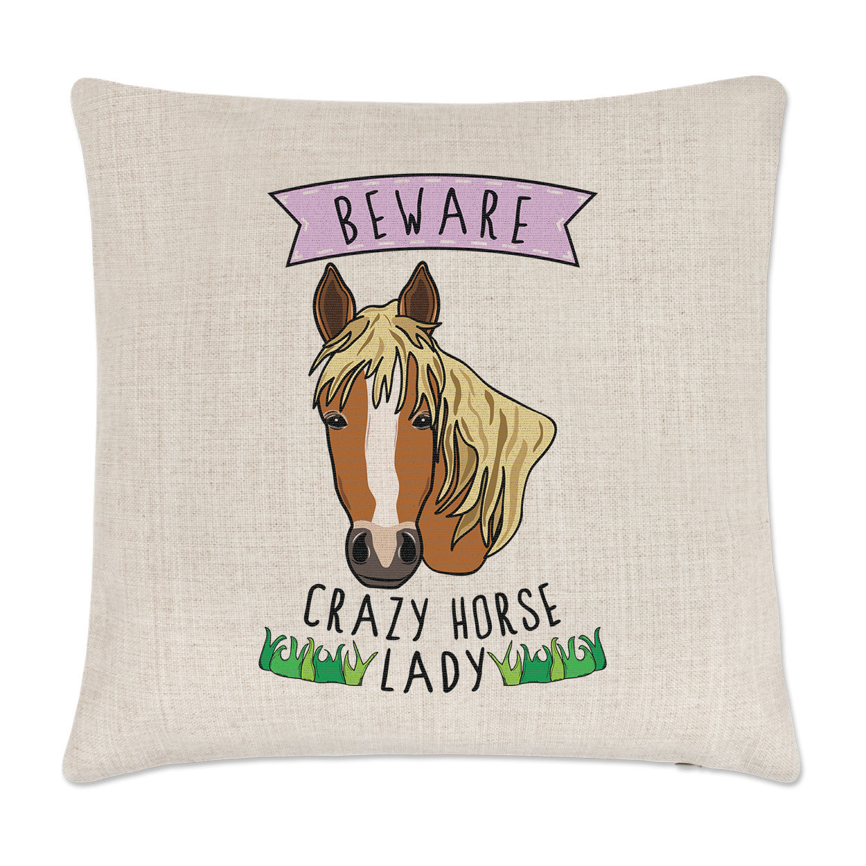 Beware Crazy Horse Lady Linen Cushion Cover Pillow - Funny Pony