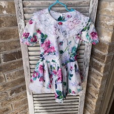 Vintage SWAT Kids Floral Girls Dress Pink Size 6 Lace Collar USA Made 80s 90s