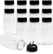 12 Pack 9.5 Oz Clear Plastic Spice Containers With Flip Top Lids For Storage