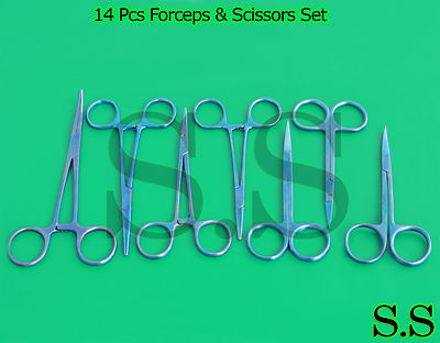 Set Of 14 Pcs Forceps & Scissors Titanium Surgical Instrument T.T-118