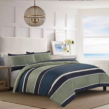 Nathan Blue Green Stripes & Elephant Printed Duvet Cover+Pillowcases Bedding Set