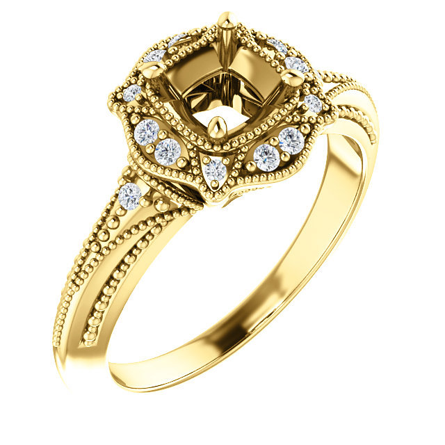 14K Yellow gold Round Diamond Semi Mount Vintage-Inspired Accented Bridal Ring 14K Yellow gold Round Diamond Semi Mount Vintage-Inspired Accented Bridal Ring
