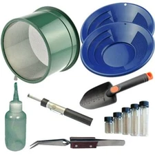 MM5  Blue Mini Gold Classifier Screen & Gold Pan Panning Kit 12" & 10" Pans