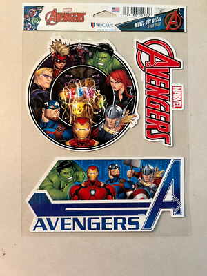 NEW Marvel Avengers 3 Pc Set; Vehicle/PC/Wall Vinyl Decals-Stickers Reusable