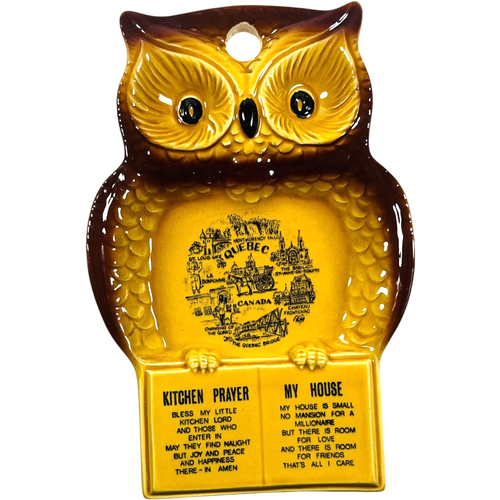 Owl Kitchen Prayer My House Quebec Canada / Vintage 60s Souvenir Stoneware - Picture 4 of 4