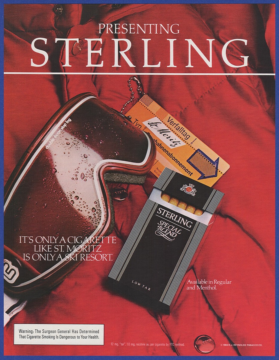Vintage 1984 STERLING Special Blend Cigarettes Tobacco Ski Goggles Print Ad  80's