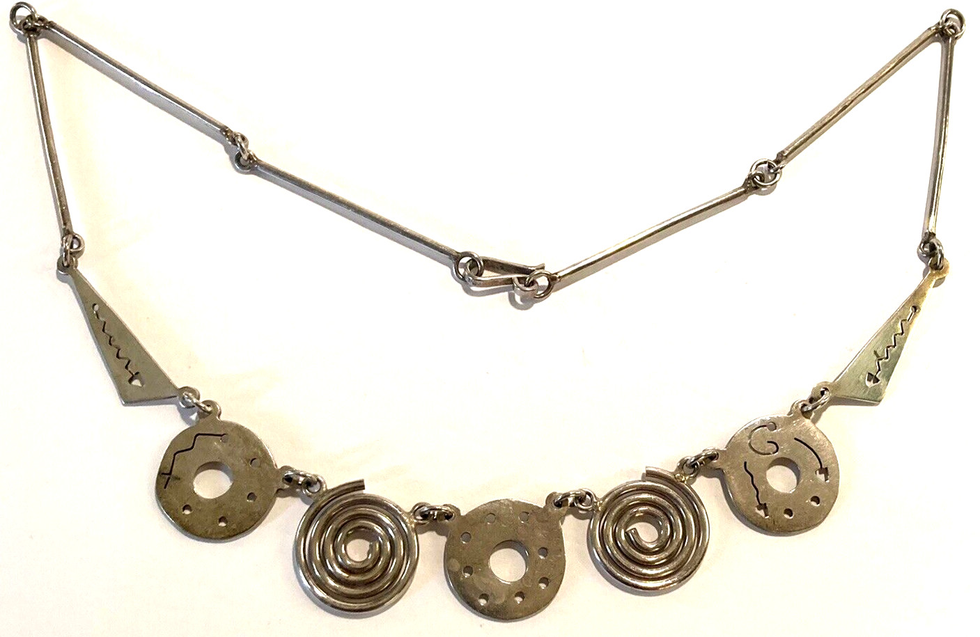 Vintage Taxco Mexico Sterling Silver Modernist Neckla… Gem