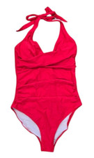 One-Piece Vibrant Red Halter Swimsuit Ruched Front Size M NWOT 324
