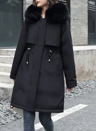 Down Coat Size Small Women Parka Black Faux Fur Hood New - Picture 2 of 13