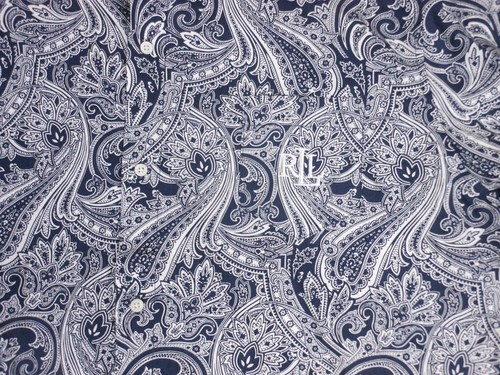 Lauren Ralph Lauren Shirt Men's XL Button Up 3/4 Sleeve Black Paisley Navy - Picture 7 of 17