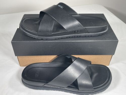 UGG Men's Wainscott Leather Slide Sandal in Color Black -- New in Box Size 10 - Picture 1 of 9