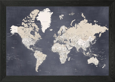 Glyn Weltkarte Distressed Gerahmtes Wandbild Poster Leinwanddruck Bild