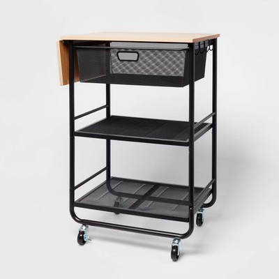 Brightroom Modern Plastic Steel Wood 3 Shelves Hooks Storage Black Metal Mesh