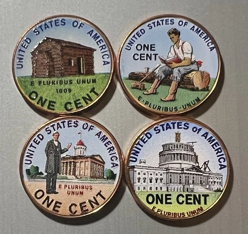 COLORIZED 2009 D BICENTENNIAL LINCOLN CENT 4 COIN SET