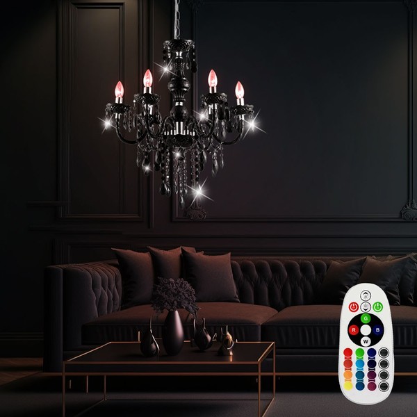 Decken Pendellampe Led Kronleuchter HäNgelampe Dimmbar Rgb Farbwechsler Schwarz-image