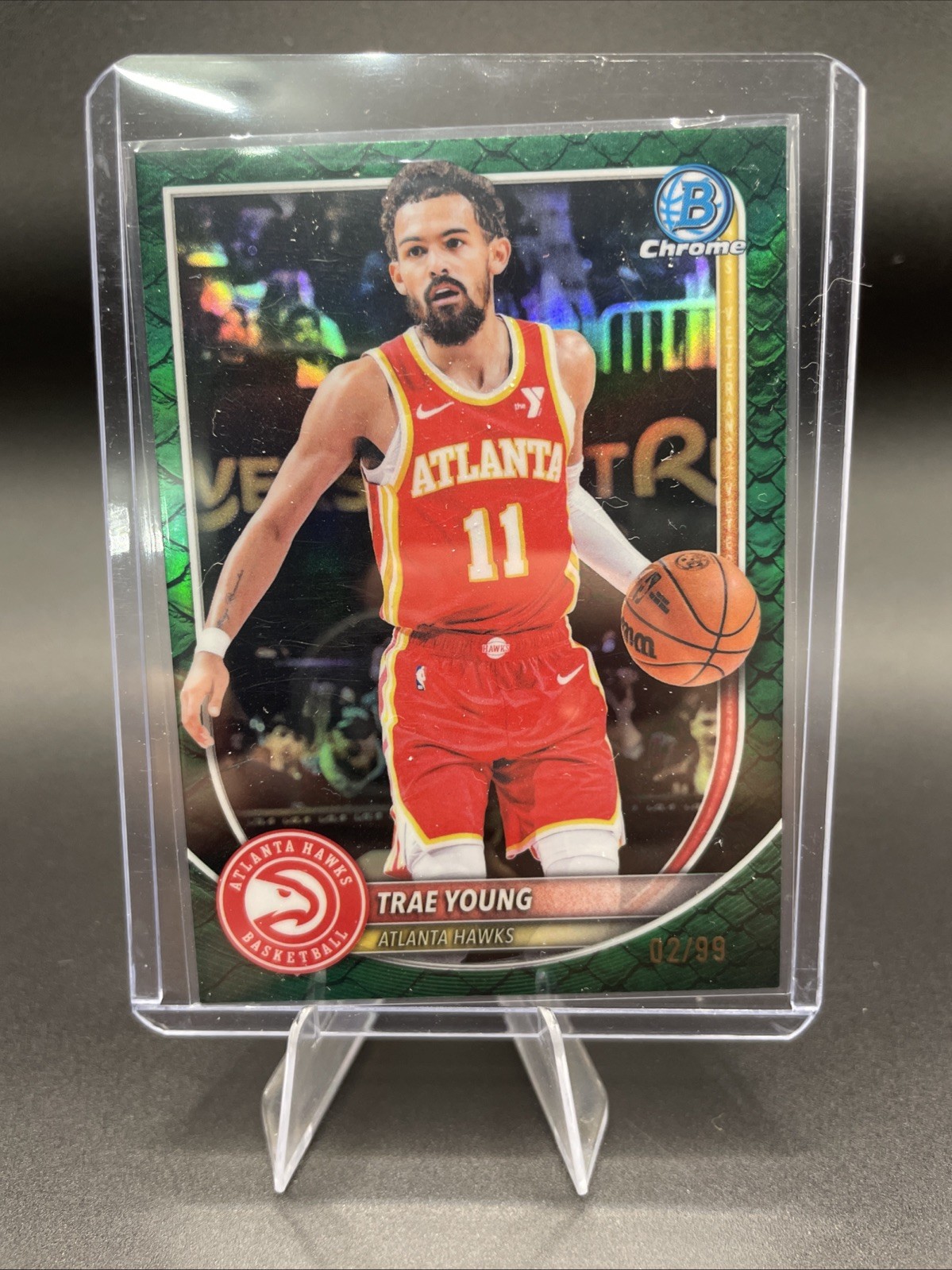 Bowman Chrome 2025-26 Trae Young Green Mojo Refractor /99 #BCV-83