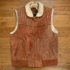 Vtg Hides Koramers Suede Leather Mens Vest Zip Western Cowboy Rodeo Winter Sz M