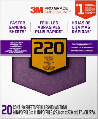 Advanced Sandpaper, 20 Sheets, 220 Grit,  Pro Grade Precision, Features No-Slip